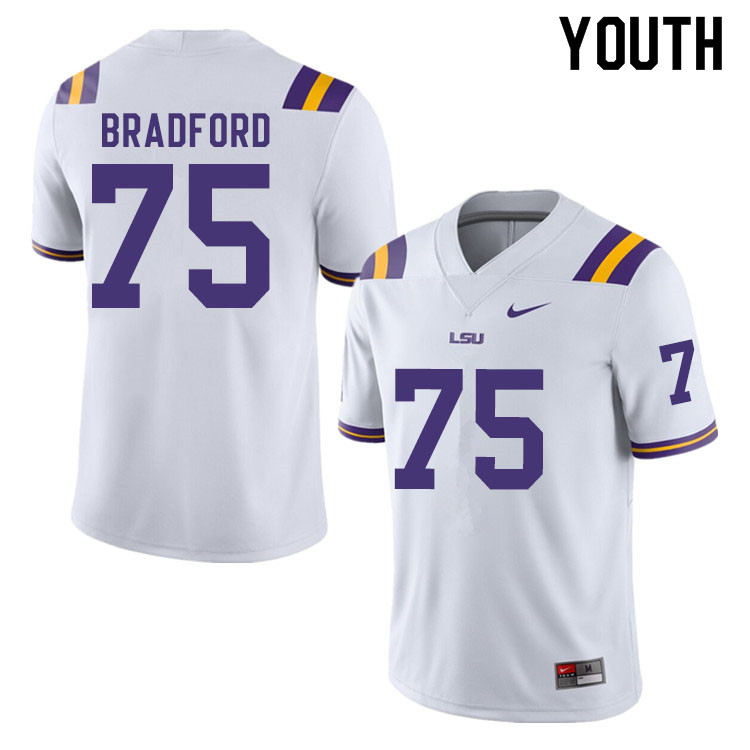 Youth #75 Anthony Bradford LSU Tigers College Football Jerseys Sale-White